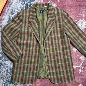 Vintage LIZSPORT Rainbow Plaid Wool Blazer Size 12P*